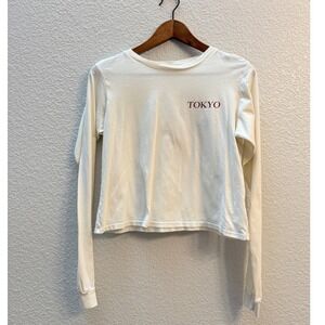 Tokyo Sz 1 Small Cropped Long Sleeve Tee by Full Tilt in Ecru